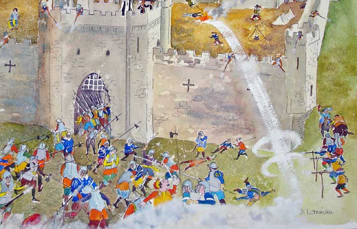 Civil War at Ashby Castle 1644. Painting by Di Lorriman