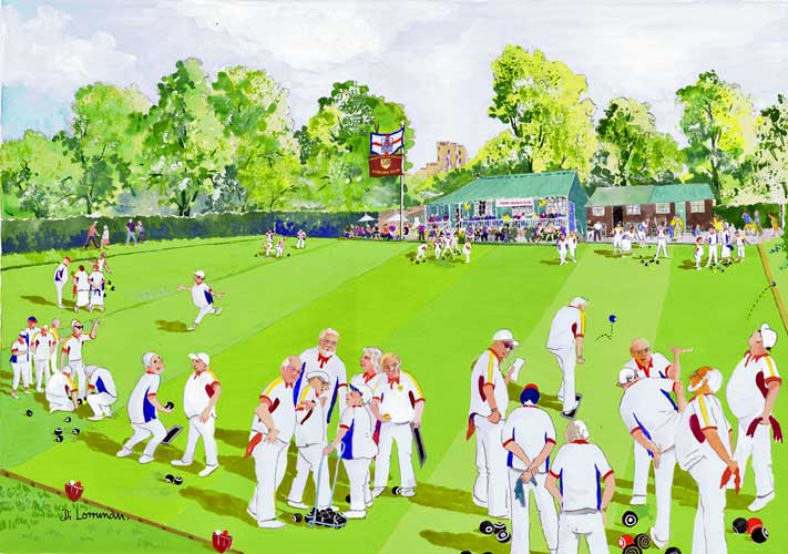 All England Bowls. Illustration by Di Lorriman